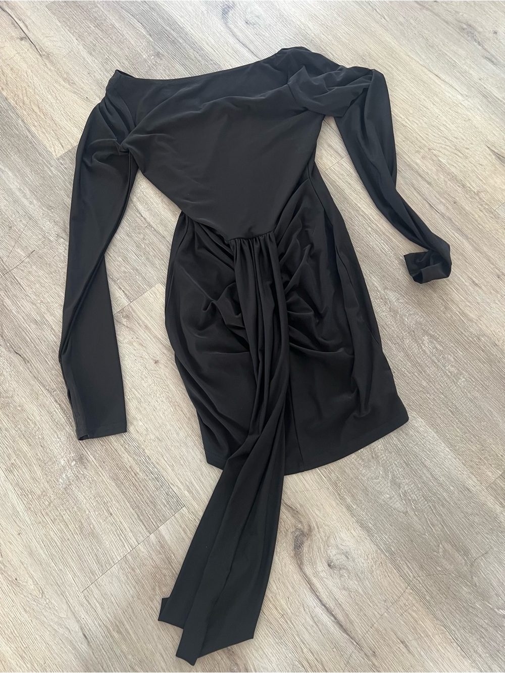 Fashion Nova One-Shoulder Black Draped Mini Dress